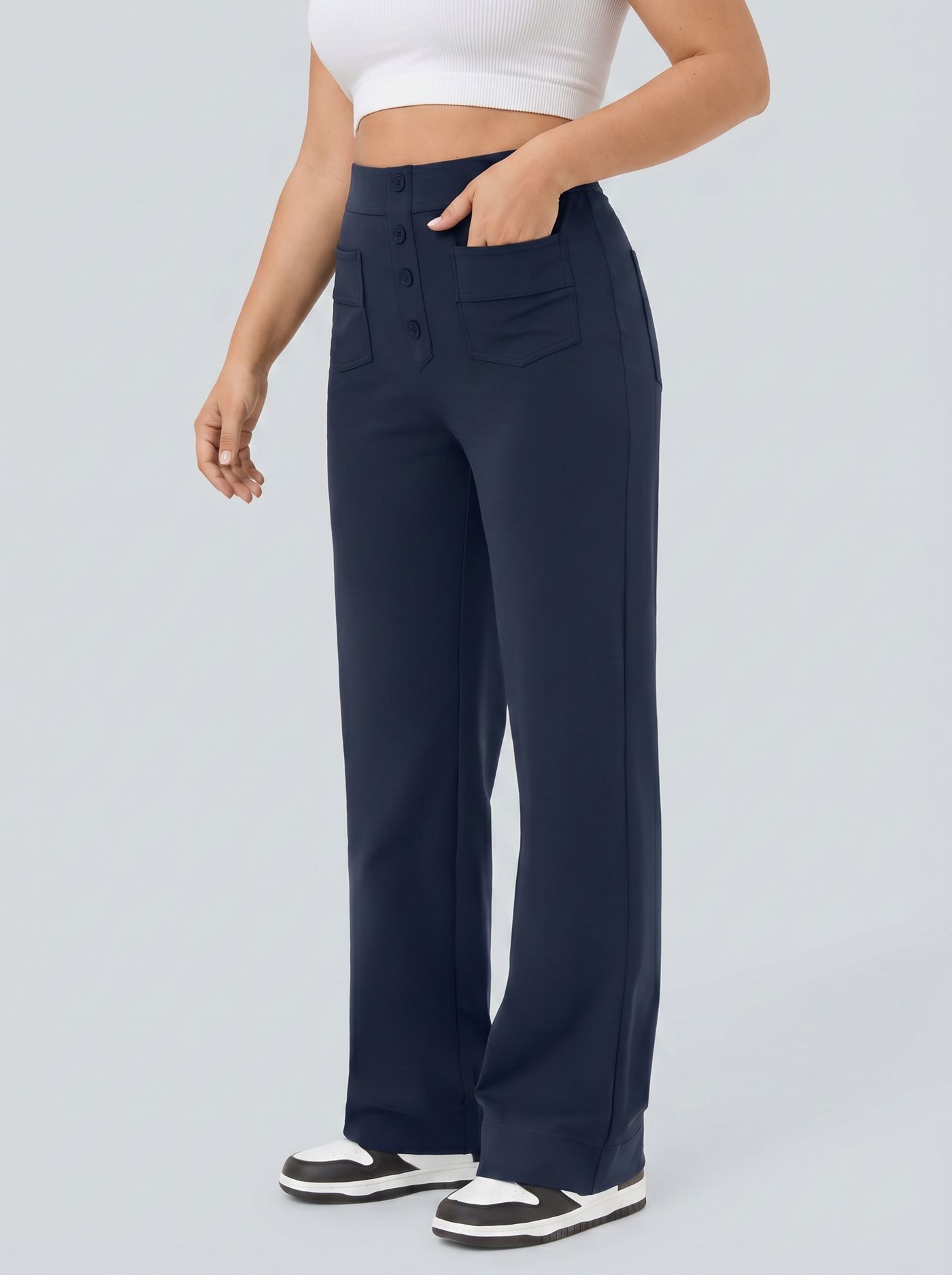 Pantalon coupe droite grande taille taille haute DayStretch avec poches Pantalon coupe droite grande taille taille haute DayStretch avec poches