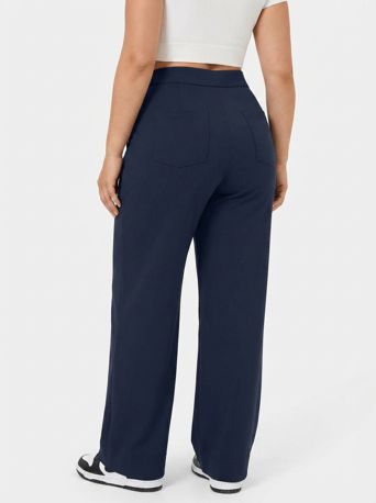 Casual Rechte Broek met Hoge Taille en Zakken, in Grote Maten