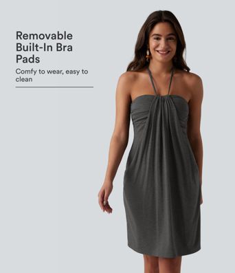 Halter Tie Back Built-in Bra Mini Dress with Pockets