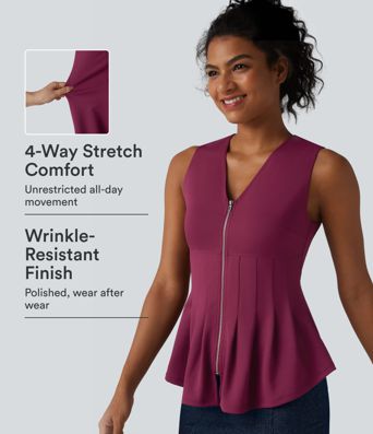 Lässiges Crêpe-Trägertop mit V-Ausschnitt und Reißverschluss.