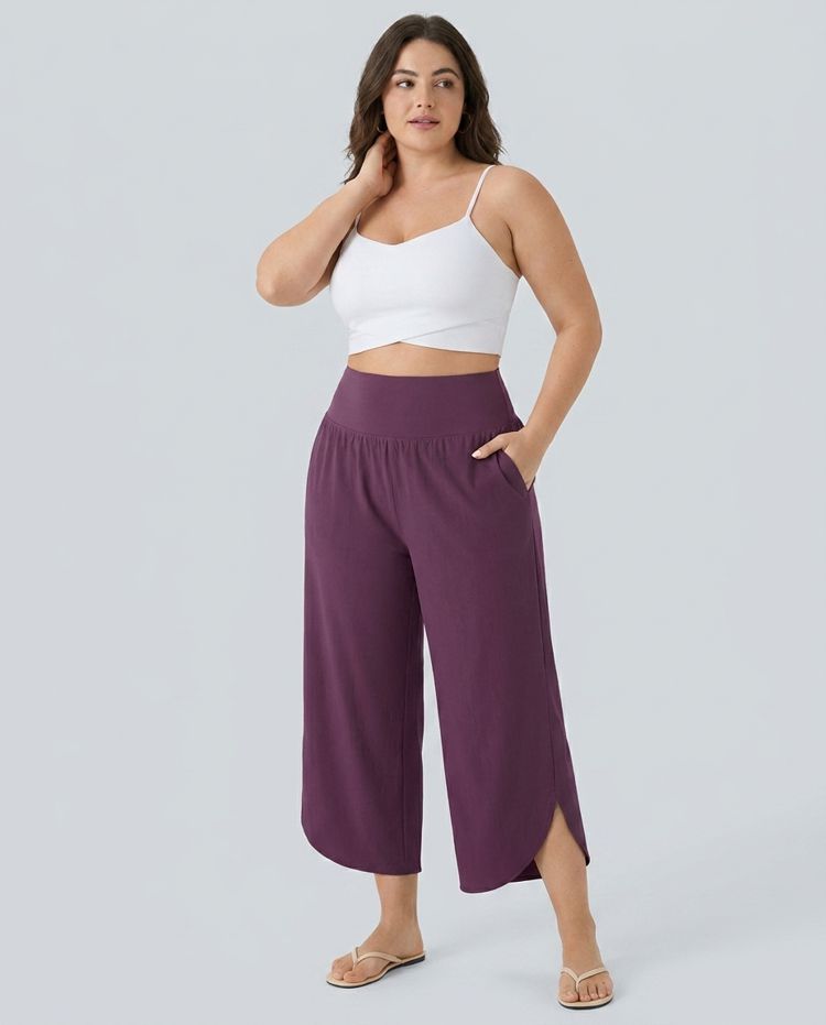 Plus Size Breezeful™ High Waisted Tummy Control Hem Quick Dry Trousers with Pockets Plus Size Breezeful™ High Waisted Tummy Control Hem Quick Dry Trousers with Pockets