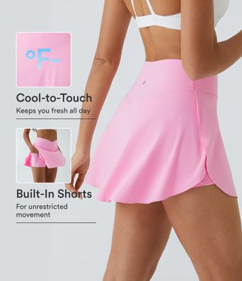 SoftlyZero™ Airy Crossover Pocket 2-in-1 Cool Touch Tennis Skirt-Lucid-Longer Length-UPF50+