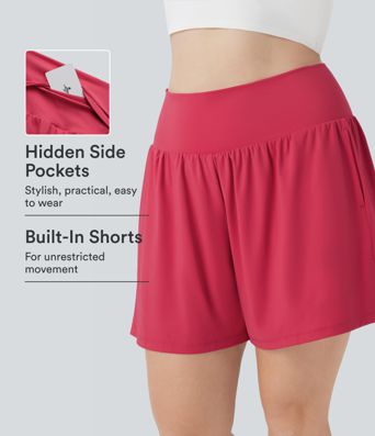 SoftlyZero™ Airy Super High Waisted 2-in-1 Cool Touch Yoga Plus Size Shorts 7" with Pockets SoftlyZero™ Airy Super High Waisted 2-in-1 Cool Touch Yoga Plus Size Shorts 7" with Pockets