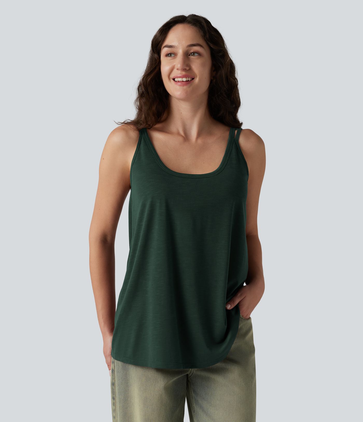 U-Neck Built-in Bra Loose Fit Casual Tank Top U-Neck Built-in Bra Loose Fit Casual Tank Top