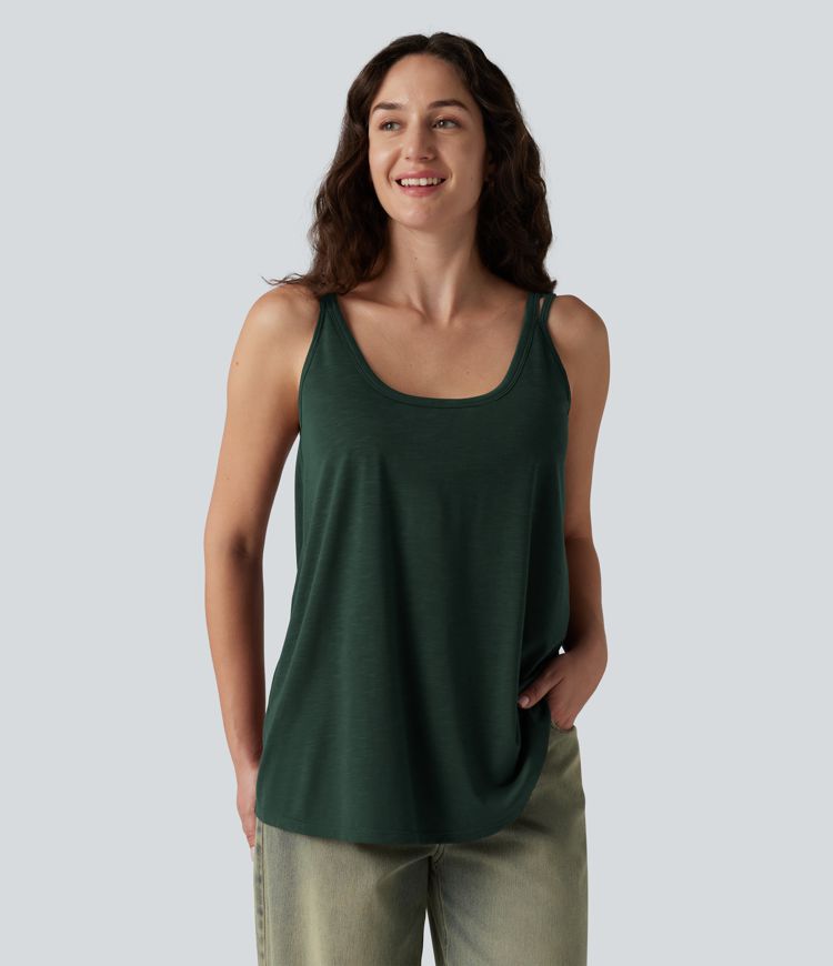 U-Neck Built-in Bra Loose Fit Casual Tank Top U-Neck Built-in Bra Loose Fit Casual Tank Top