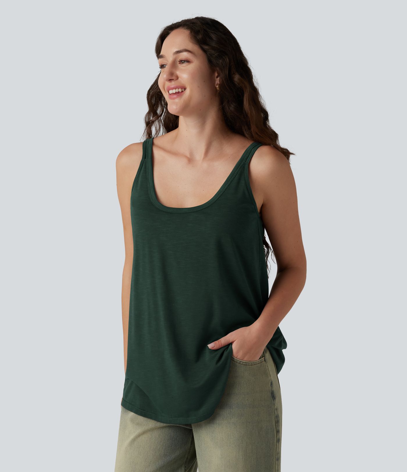 U-Neck Built-in Bra Loose Fit Casual Tank Top U-Neck Built-in Bra Loose Fit Casual Tank Top