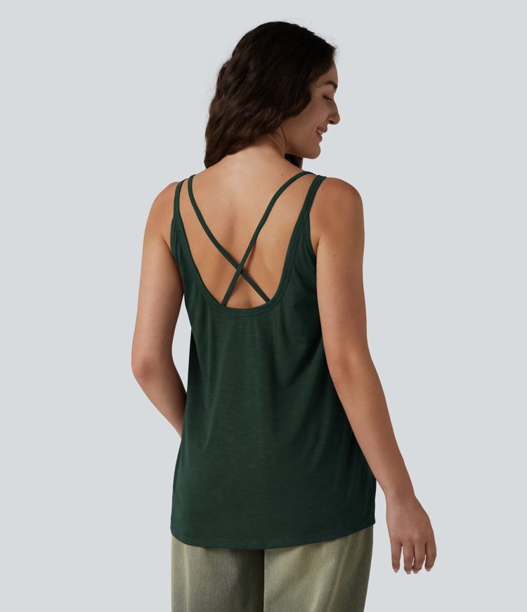U-Neck Built-in Bra Loose Fit Casual Tank Top U-Neck Built-in Bra Loose Fit Casual Tank Top