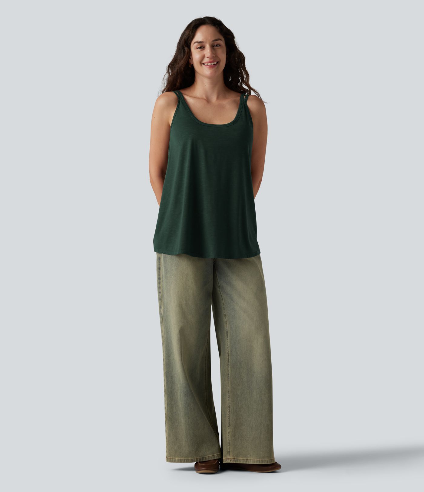 U-Neck Built-in Bra Loose Fit Casual Tank Top U-Neck Built-in Bra Loose Fit Casual Tank Top