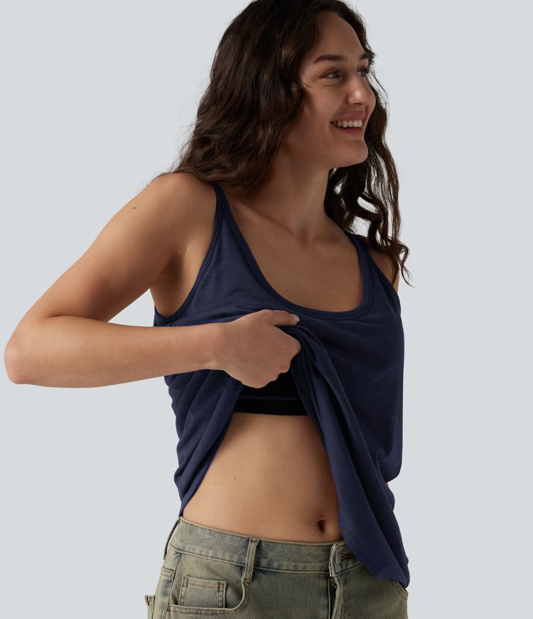 Débardeur décontracté à col en U et brassière intégrée Débardeur décontracté à col en U et brassière intégrée