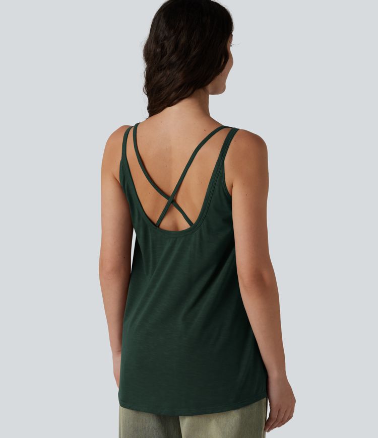 U-Neck Built-in Bra Loose Fit Casual Tank Top U-Neck Built-in Bra Loose Fit Casual Tank Top
