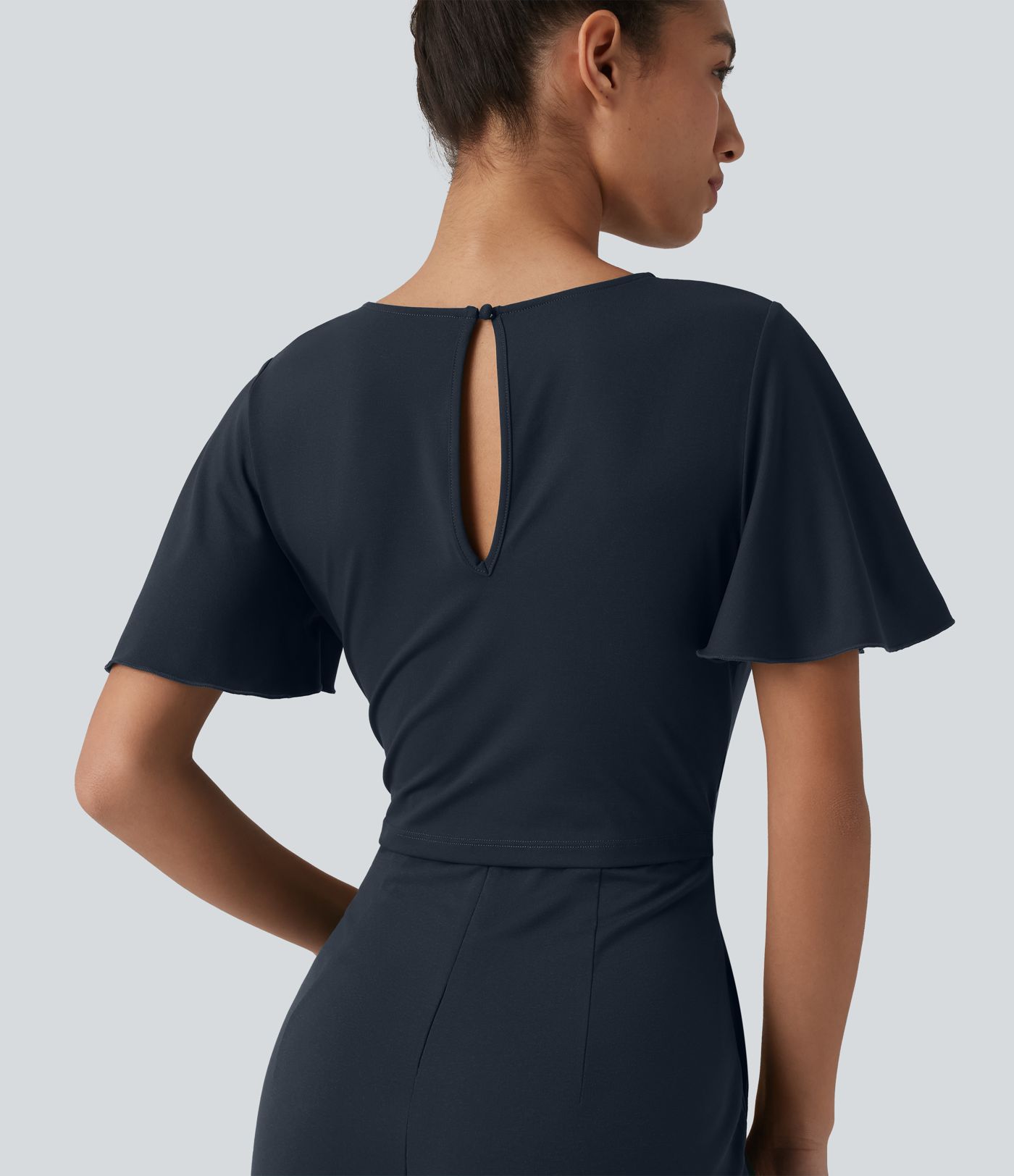 Round Neck Short Sleeve Tie Front Wide Leg Jumpsuit with Pockets-Easy Peezy Edition