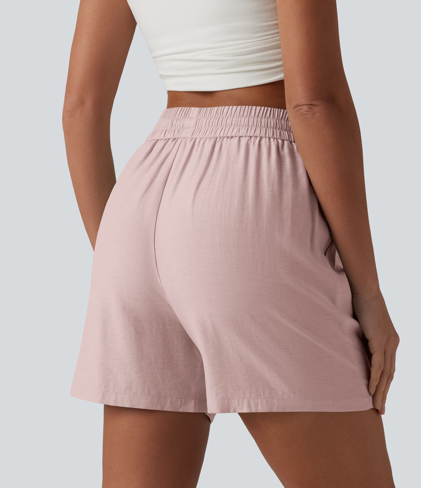 High Waisted Drawstring Casual Linen-Blend Baggy Shorts 5'' with Pockets