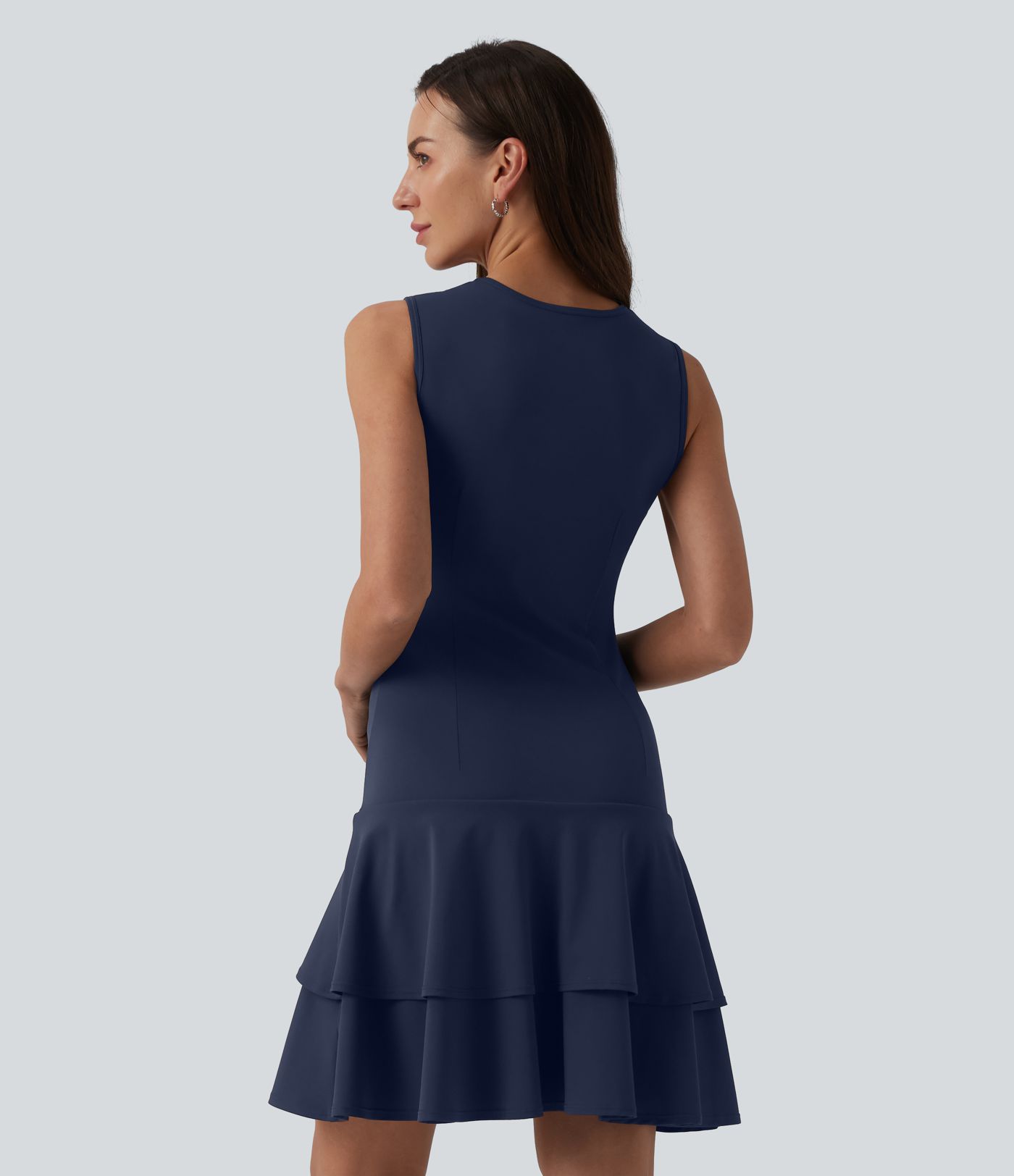 SoftlyZero™ Airy Robe mini casual col rond sans manches à volants superposés toucher frais SoftlyZero™ Airy Robe mini casual col rond sans manches à volants superposés toucher frais