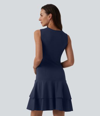 SoftlyZero™ Airy Robe mini casual col rond sans manches à volants superposés toucher frais SoftlyZero™ Airy Robe mini casual col rond sans manches à volants superposés toucher frais
