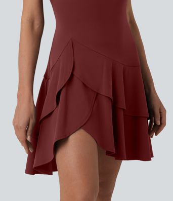 SoftlyZero™ Airy Round Neck Sleeveless Layered Ruffle Hem Cool Touch Mini Casual Dress