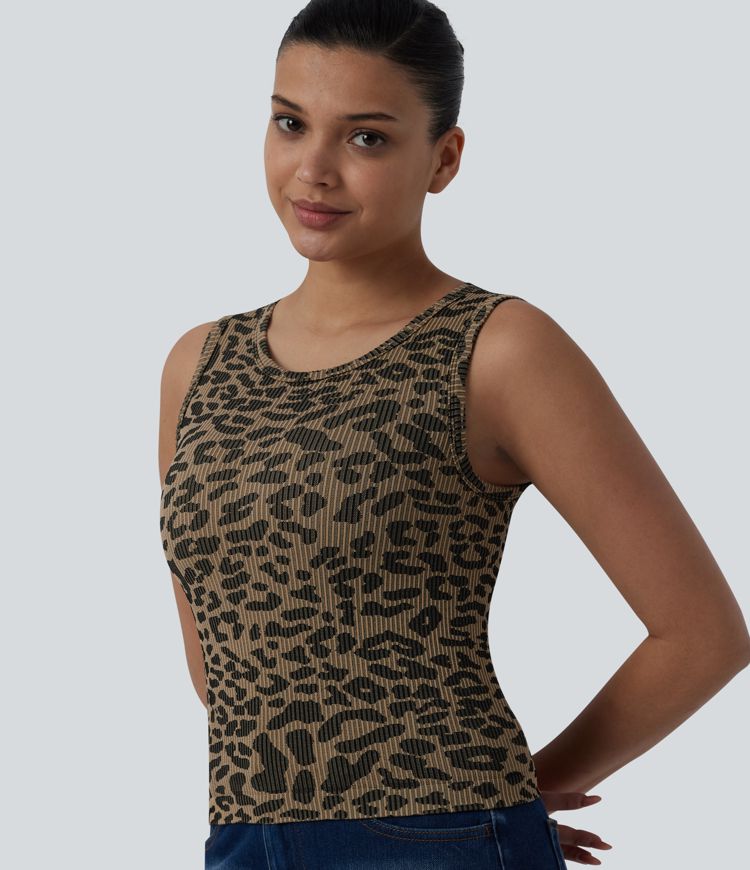 OneForm Seamless Flow Round Neck Leopard Print Casual Tank Top OneForm Seamless Flow Round Neck Leopard Print Casual Tank Top