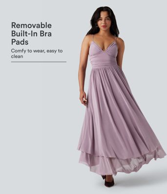 Built-in Bra Lace Up Mesh Layered Maxi Dress