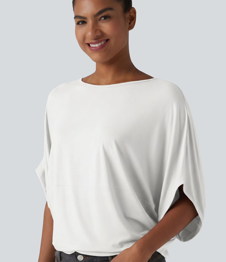 Round Neck Batwing Sleeve Relaxed Casual Top Round Neck Batwing Sleeve Relaxed Casual Top