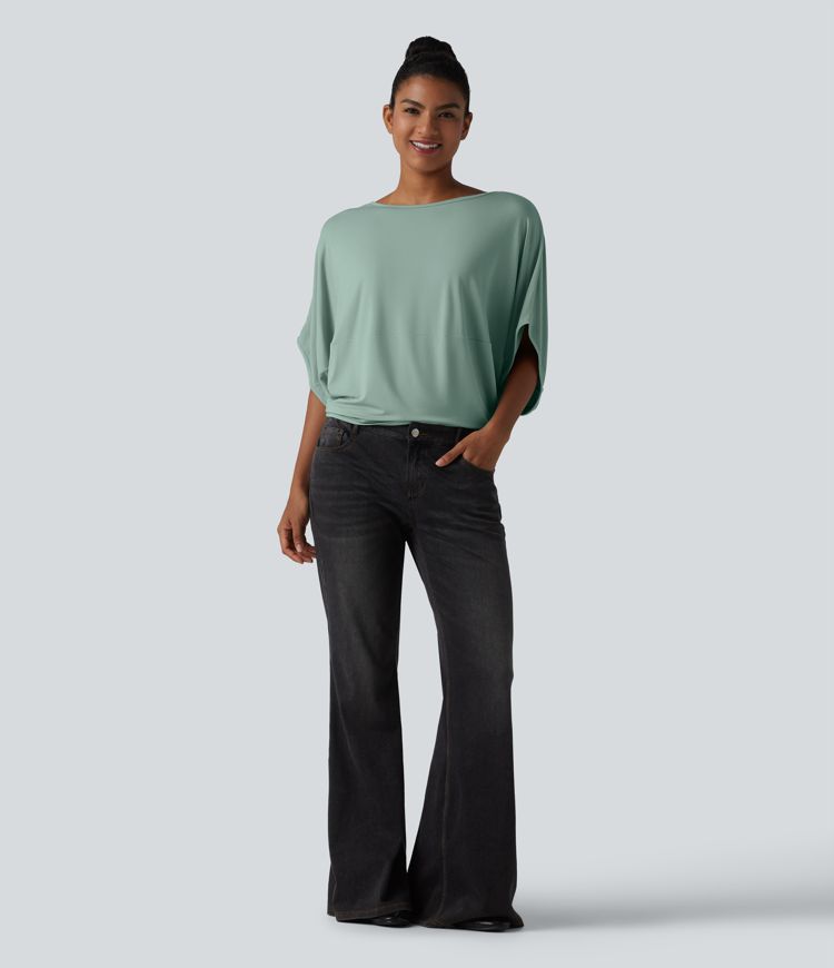 Round Neck Batwing Sleeve Relaxed Casual Top Round Neck Batwing Sleeve Relaxed Casual Top