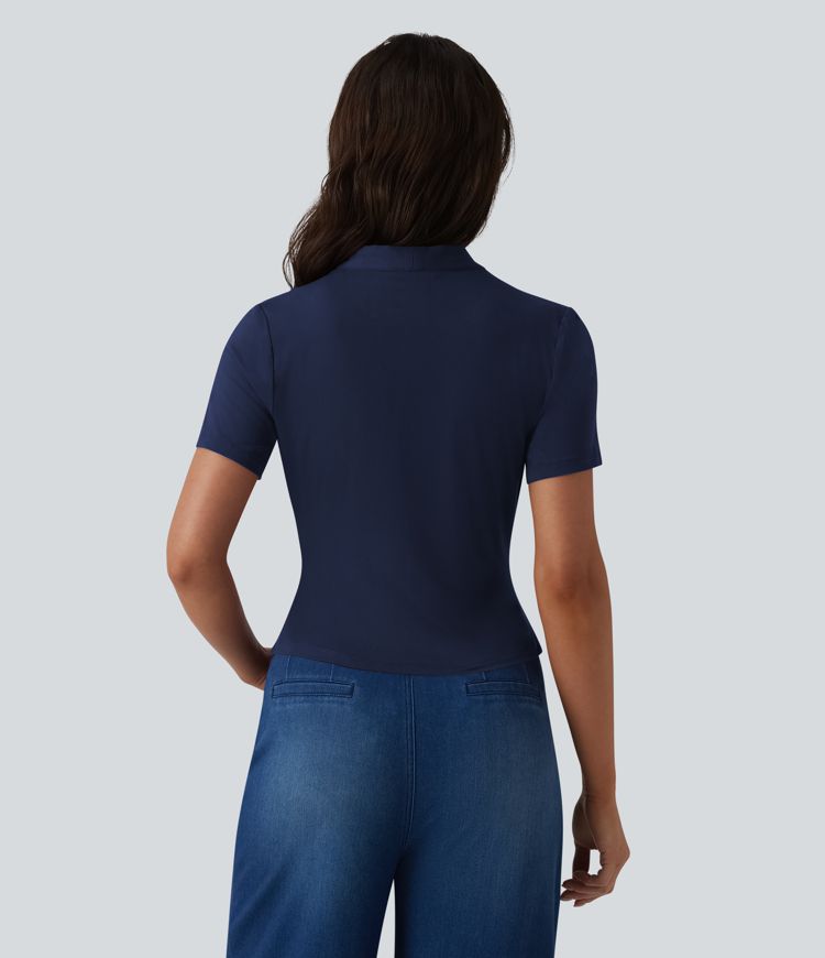 V Neck Short Sleeve Work Blouse