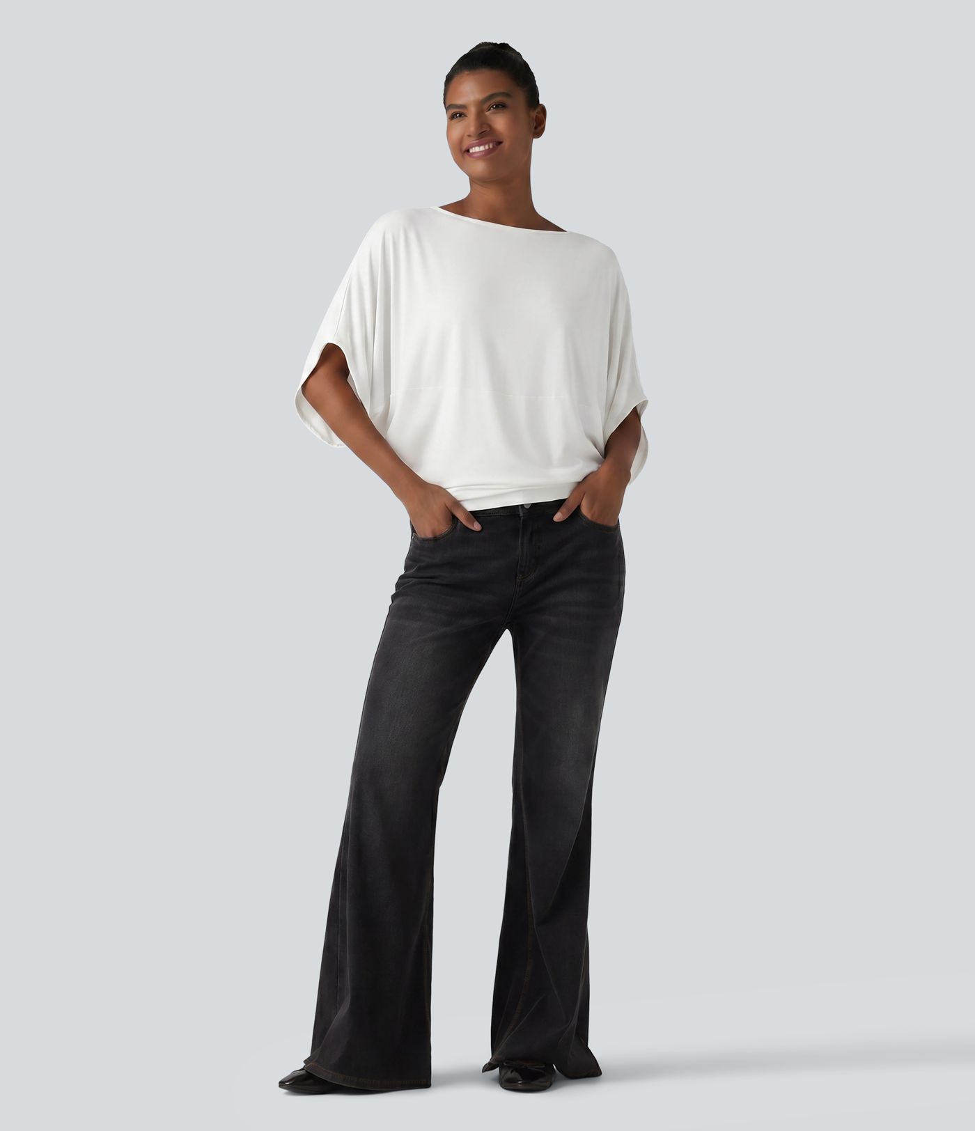 Round Neck Batwing Sleeve Relaxed Casual Top Round Neck Batwing Sleeve Relaxed Casual Top