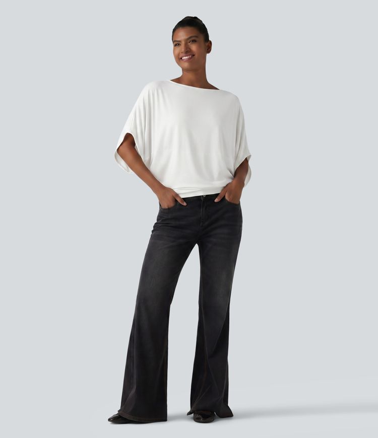 Round Neck Batwing Sleeve Relaxed Casual Top Round Neck Batwing Sleeve Relaxed Casual Top