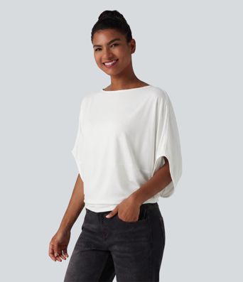 Round Neck Batwing Sleeve Relaxed Casual Top Round Neck Batwing Sleeve Relaxed Casual Top