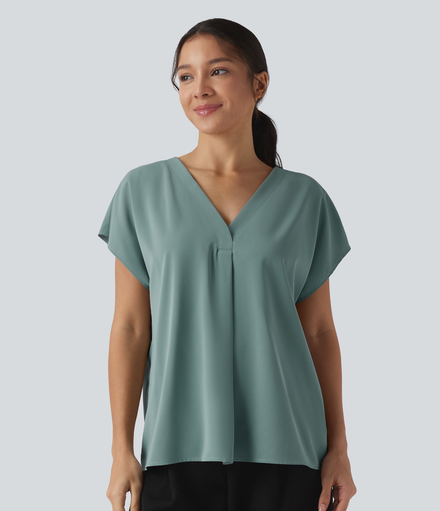 Wrinkle-resistant V-neck Short Sleeve Oversized Work Blouse Wrinkle-resistant V-neck Short Sleeve Oversized Work Blouse