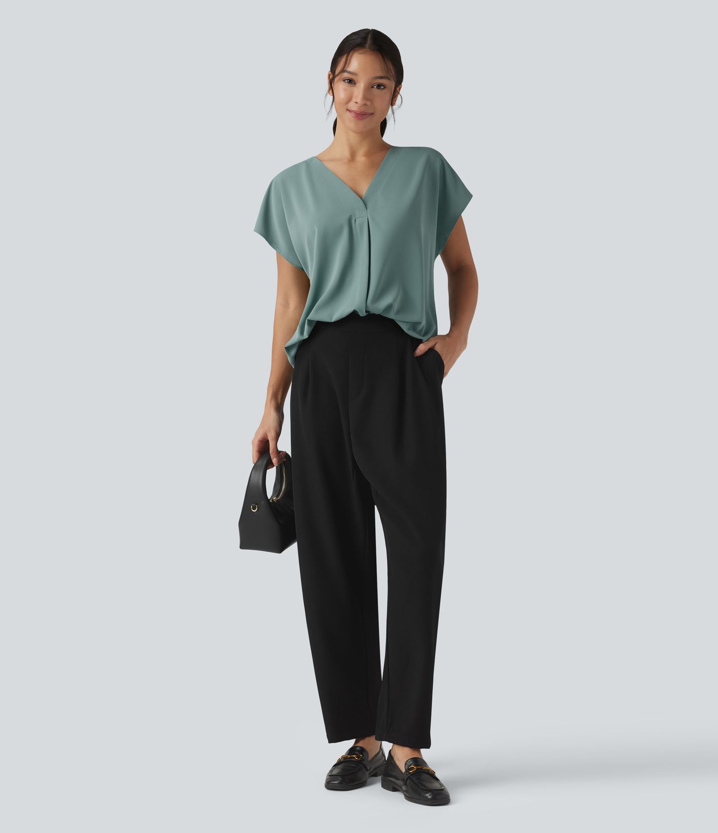 Wrinkle-resistant V-neck Short Sleeve Oversized Work Blouse Wrinkle-resistant V-neck Short Sleeve Oversized Work Blouse