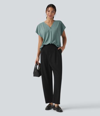 Wrinkle-resistant V-neck Short Sleeve Oversized Work Blouse Wrinkle-resistant V-neck Short Sleeve Oversized Work Blouse