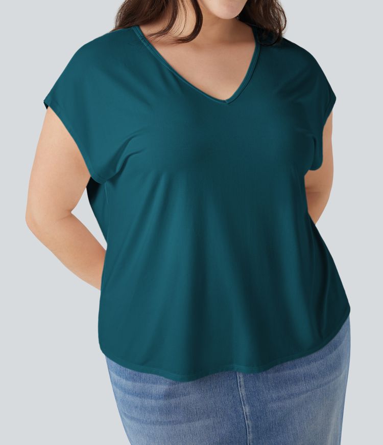 V-neck Short Sleeve Casual Plus Size T-Shirt