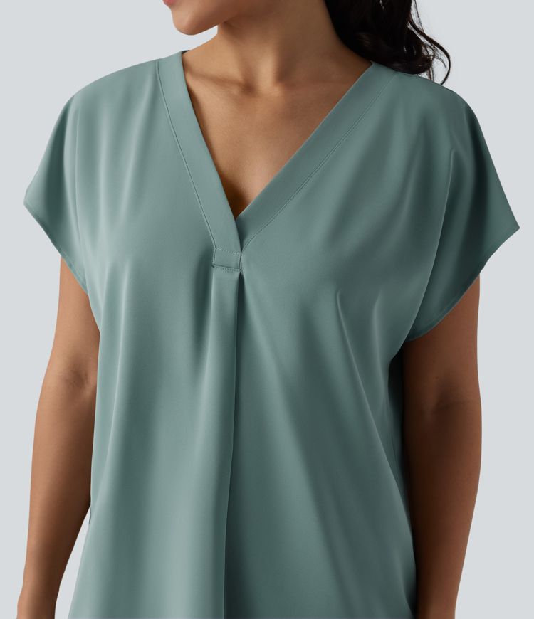Wrinkle-resistant V-neck Short Sleeve Oversized Work Blouse Wrinkle-resistant V-neck Short Sleeve Oversized Work Blouse
