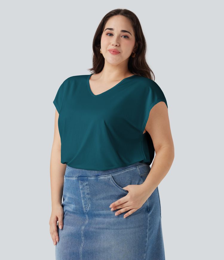 V-neck Short Sleeve Casual Plus Size T-Shirt