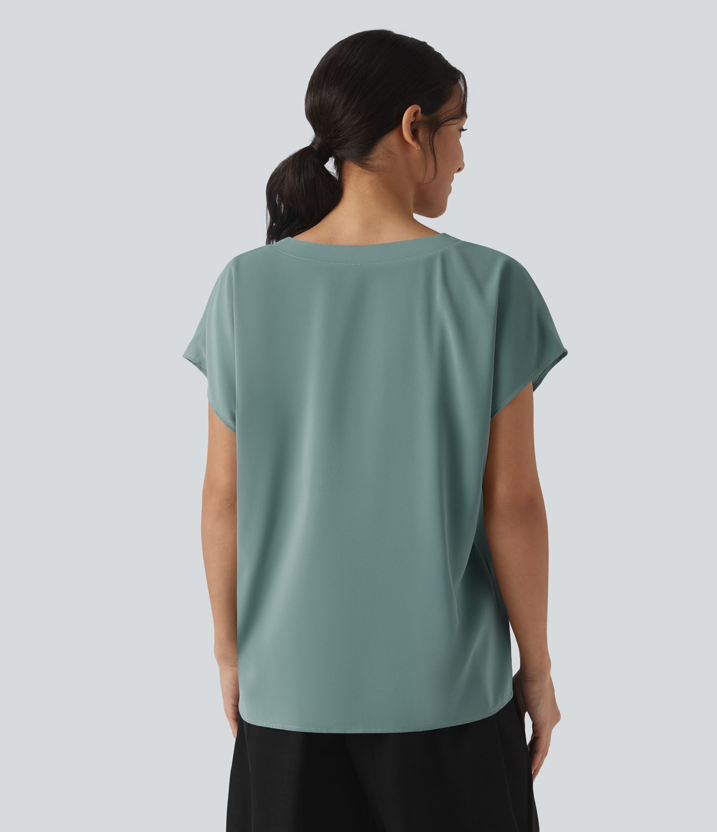 Wrinkle-resistant V-neck Short Sleeve Oversized Work Blouse Wrinkle-resistant V-neck Short Sleeve Oversized Work Blouse