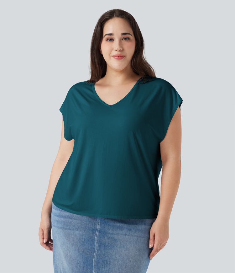 V-neck Short Sleeve Casual Plus Size T-Shirt