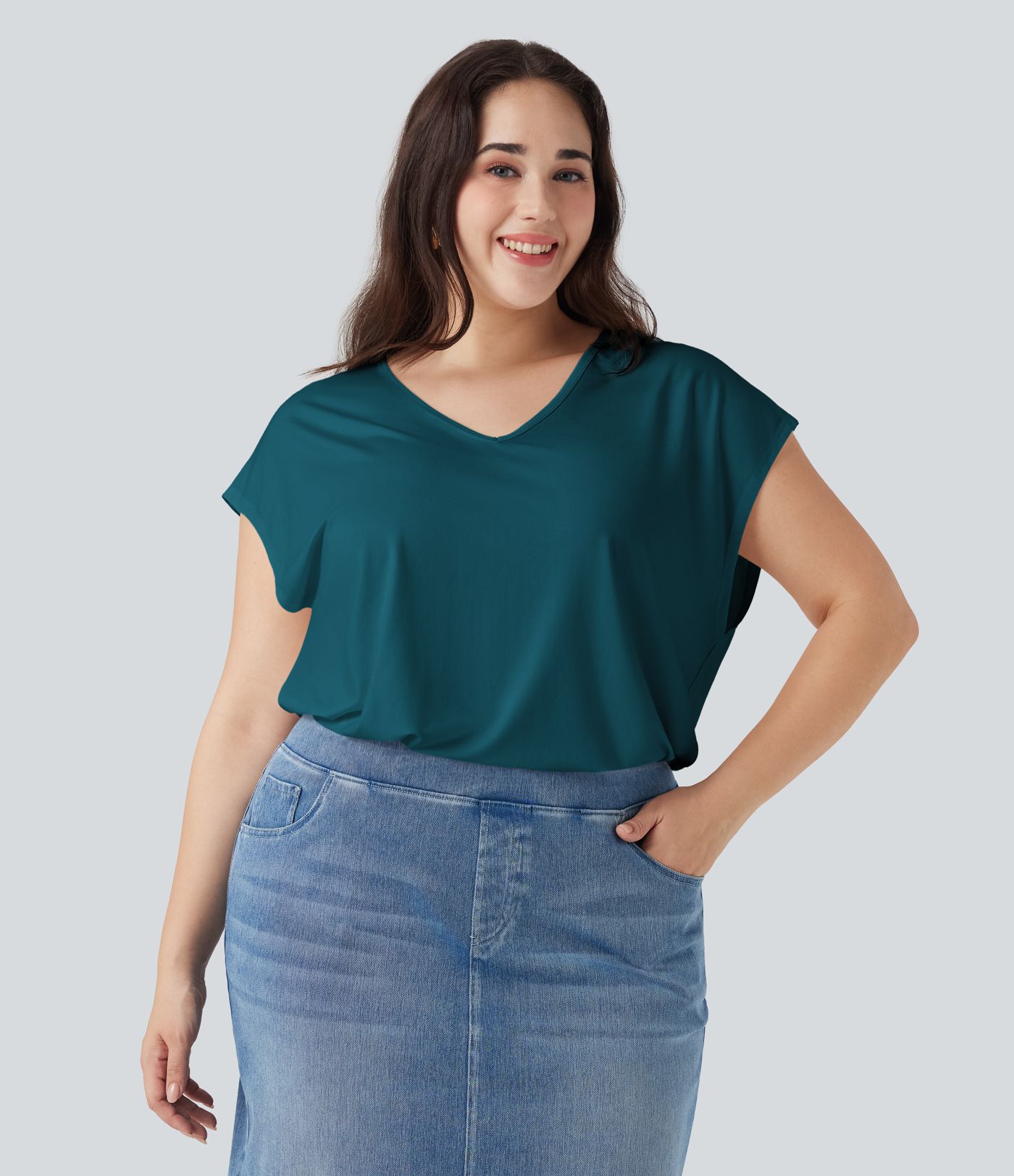 V-neck Short Sleeve Casual Plus Size T-Shirt