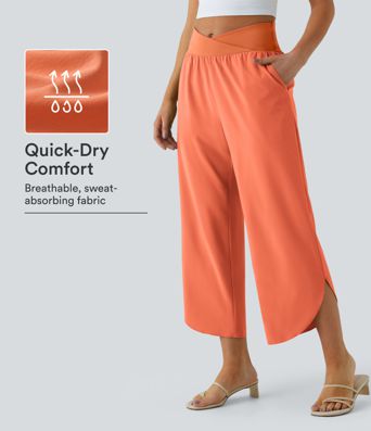 Pantalon de Resort Breezeful™ à Taille Haute, Croisé sur le Côté, avec Poche et Séparation, Séchage Rapide