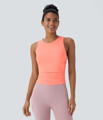 Top de Yoga con Cuello Redondo y Espalda Deportiva Fruncido