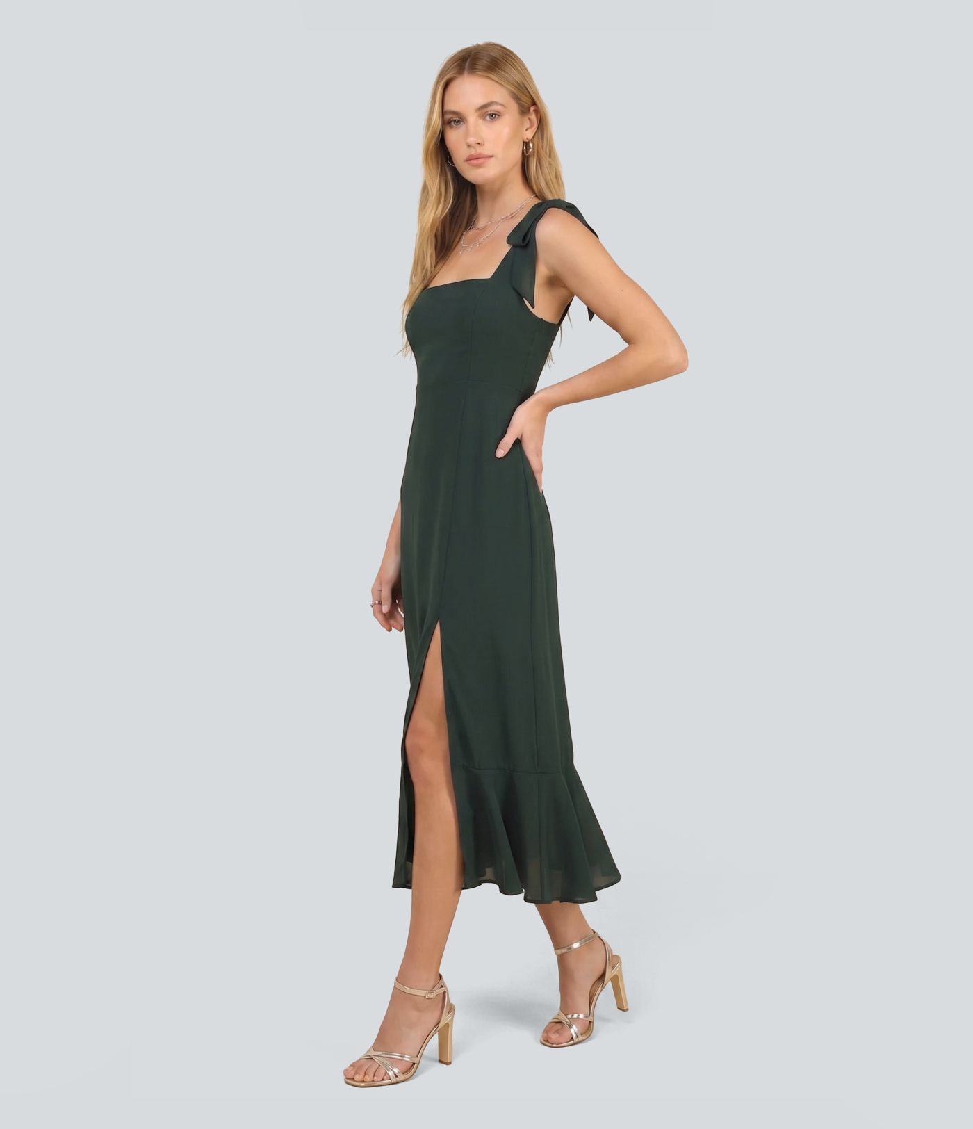 Split Ruffle Hem Midi Party Slip Chiffon Dress