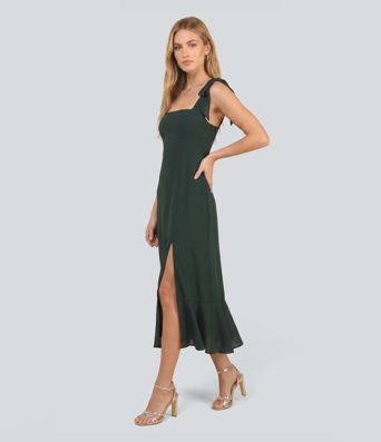 Split Ruffle Hem Midi Party Slip Chiffon Dress