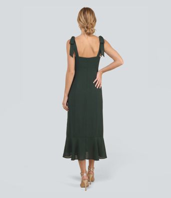 Split Ruffle Hem Midi Party Slip Chiffon Dress