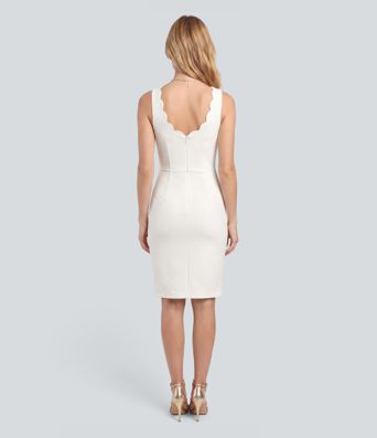 Deep V Neck Sleeveless Scallop Trim Split Bodycon Mini Party Dress