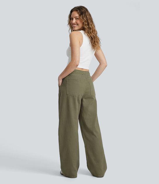 Halara Flex™ Mid Rise Drawstring Casual Baggy Jeans with Pockets