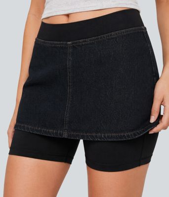 Halara Flex™ Denim Mid Rise 2-in-1 Casual Skirt