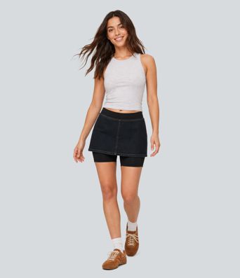 Halara Flex™ Denim Mid Rise 2-in-1 Casual Skirt