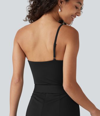 One Shoulder Sleeveless Belted Built-in Bra Party Jumpsuit with Pockets- Easy Peezy