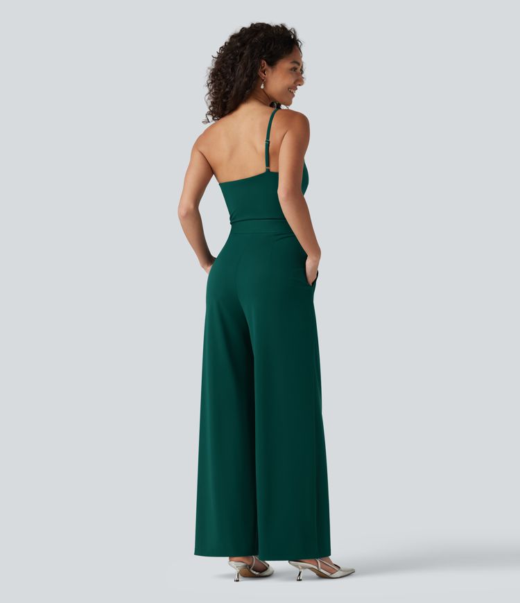 Combinaison de soirée à une épaule, sans manches, ceinturée, avec soutien-gorge intégré et poches - Simple comme bonjour