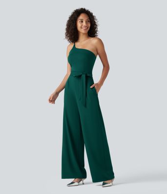 Combinaison de soirée à une épaule, sans manches, ceinturée, avec soutien-gorge intégré et poches - Simple comme bonjour