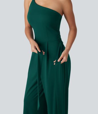 Combinaison de soirée à une épaule, sans manches, ceinturée, avec soutien-gorge intégré et poches - Simple comme bonjour