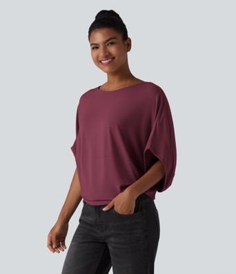 Round Neck Batwing Sleeve Relaxed Casual Top Round Neck Batwing Sleeve Relaxed Casual Top